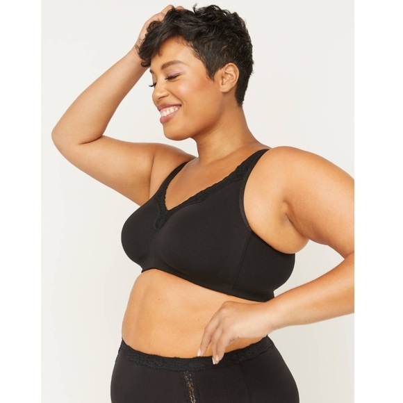 LAST ONE AVAILABLE! New Plus Size No Wire Cotton Comfort Lace Bra Black Size 42D - Picture 3 of 13
